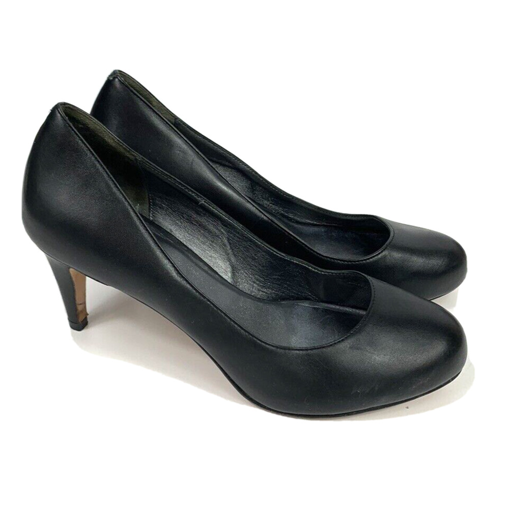 Cole Haan Black Leather Mid Heel Pumps